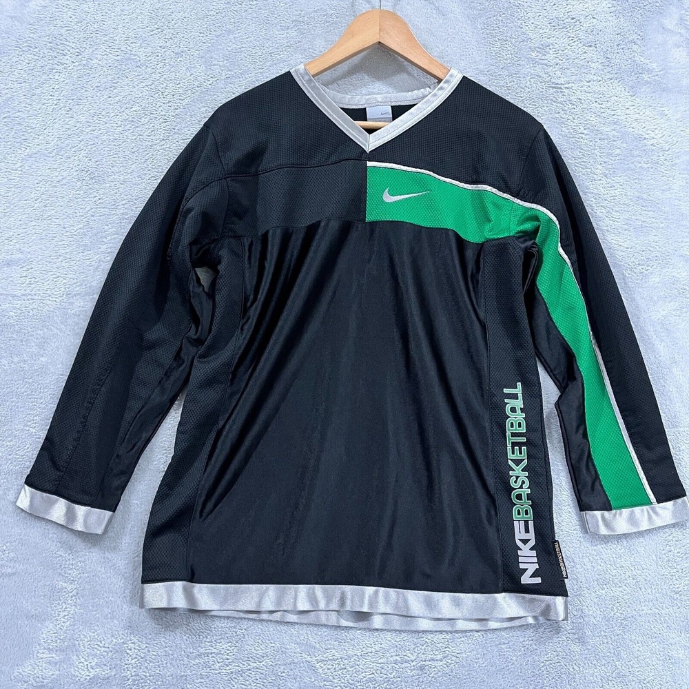 VTG Nike Basketball Shirt Boys XL Swoosh Youth Green Black‎ Mesh